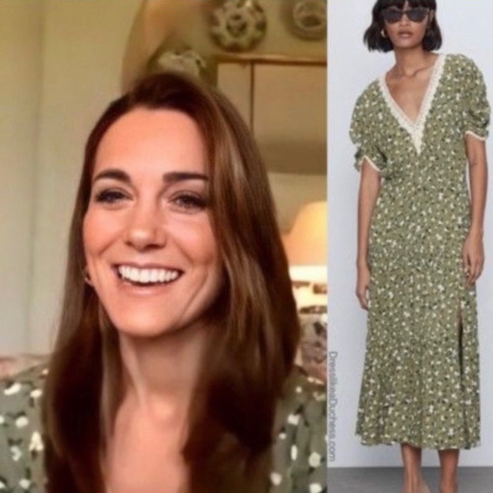Zara Green Floral Midi Dress ASO Kate Middleton